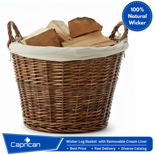 Wicker log basket round with - basket,
