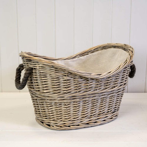 Oval log basket with rope - log,