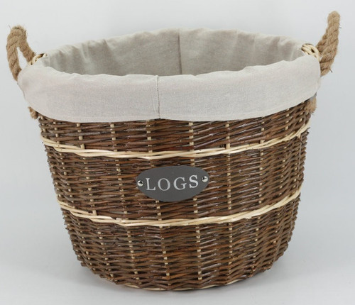 Round wicker log basket with - wicker,