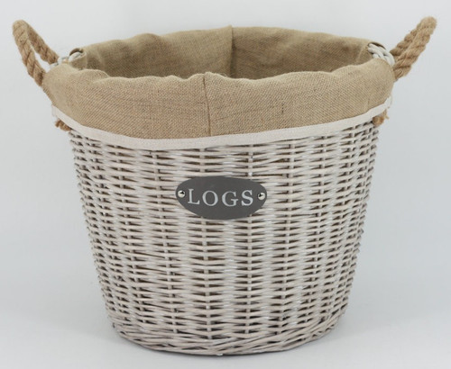 Round wicker log basket with - round,
