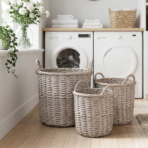 Grey wash wicker storage - grey,