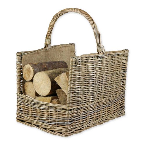 Wicker log basket with - log,