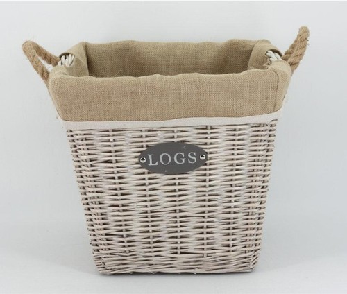 Square wicker log basket with - square,