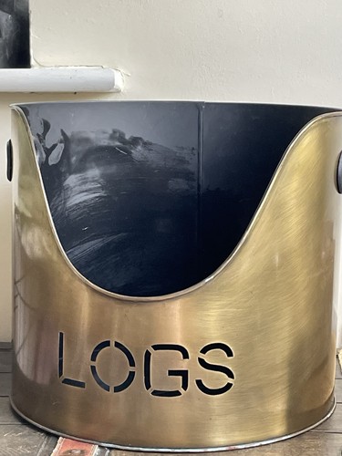 Log basket brass tone metal - brass, 11