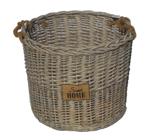 Grey wicker log basket - basket, cottage