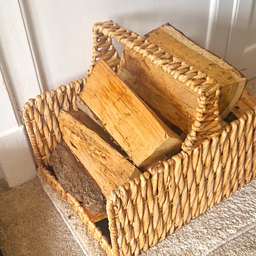 Brown woven wicker basket log - brown,